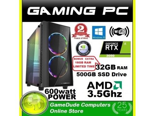 X GAMER AMD 3.5GHz Budget Gaming PC 32GB DDR4 ram 500GB SSD RTX-3050 Windows-10 WiFi&lt;b&gt; 2 Year WNTY&lt;/b&gt;