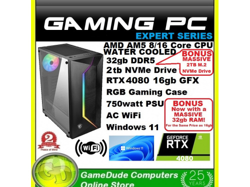 X GAMER RYZEN 7 8-Core 16-THREAD 5.4GHz Gaming PC 32GB DDR5 ram 2tb NVMe SSD RTX-4080 AC WiFi Windows-11 &lt;b&gt;2 Year WNTY&lt;/b&gt;