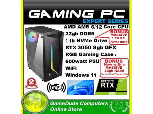 X GAMER RYZEN5 6-Core 12-THREAD 5.0GHz Gaming PC 32GB DDR5 ram 1Tb NVMe SSD RTX-3050 Windows-11&lt;b&gt; 2 Year WNTY&lt;/b&gt;