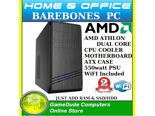 Barebones PC - AMD DUAL CORE CPU - DDR4 Motherboard - Radeon VEGA 3 Graphics - Case with 550watt PSU - WiFi Included
