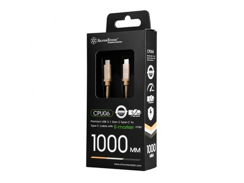 SILVERSTONE USB-C to USB-C CABLE 1.0 Meter - USB 3.1 Gen2 - SST-CPU06G-1000 (Gold)