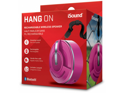 iSOUND Bluetooth HANG ON Portable Speaker  Hands Free Calls - Lanyard - PINK (845620052998)  ITEM # : ISOUND-5299