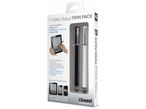 i-Sound Touch Screen Elite Stylus Twin Pack - 1 Black &amp; 1 White Stylus (1tip end is stylus other end ink pen)  MODEL : I-SOUND-4586 (845620045860)