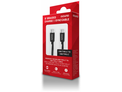 i-Sound USB-C to USB-C Braided Charge &amp; Sync 6ft Cable - Black MODEL : I-SOUND-6100 (845620061006)
