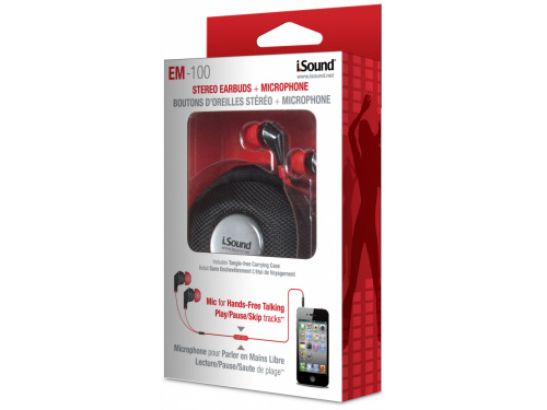 iSOUND EM-100 Stereo Earbuds + Microphone RED (845620057009)  ITEM # : DGHP-5700