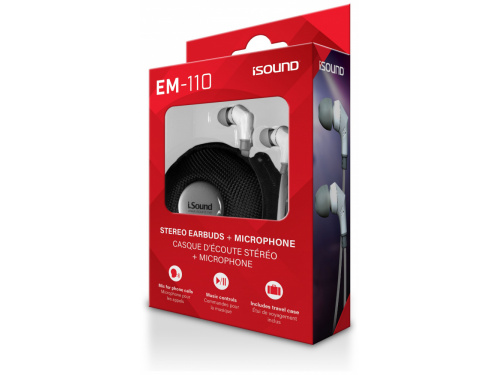 iSOUND EM-110 Stereo Earbuds + Microphone WHITE (845620057016)  ITEM # : DGHP-5701