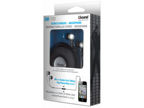 iSOUND EM-120 Stereo Earbuds + Microphone SILVER (845620057023)  ITEM # : DGHP-570