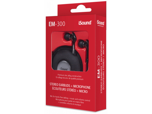 iSOUND EM-300 Stereo Earbuds + Microphone BLACK (845620057122)  ITEM # : DGHP-5712 