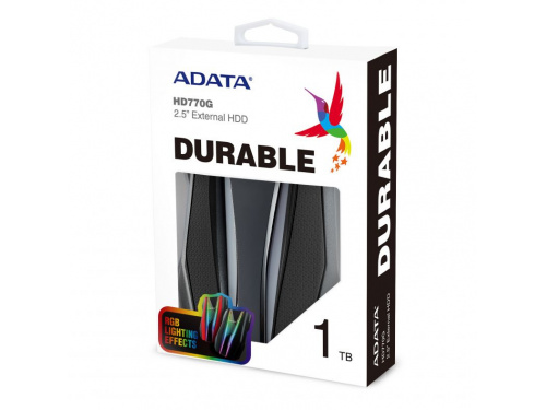 ADATA HD770G 1TB RGB Mobile Storage BLACK USB3.2 Gen1 - 2.5inch - 270g Weight Model: AHD770G-1TU32G1-CBK