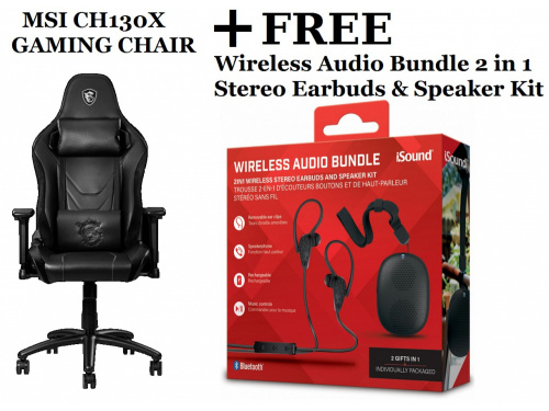 BUNDLE DEAL - MSI CH130X Gaming Chair + FREE iSOUND Wireless Audio Bundle 2 in 1 Stereo Earbuds and Speaker Kit