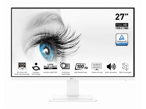 MSI White 27&quot; FHD 1920*1080 100Hz IPS Flat Screen HDMI &amp; VGA VESA Speakers 3Y , - PRO MP273AW 